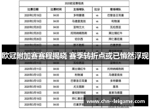 欧冠附加赛赛程揭晓 赛季转折点或已悄然浮现